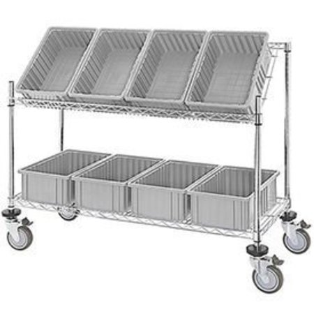 GLOBAL EQUIPMENT Easy Access Slant Shelf Chrome Wire Cart, 8 Gray Grid Containers 48Lx18Wx48H 493427GY